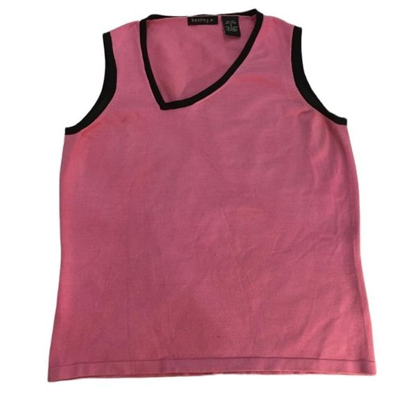 Bentley A. Pink And Black Asymmetrical Neckline Sleeveless Sweater Top - Picture 1 of 3